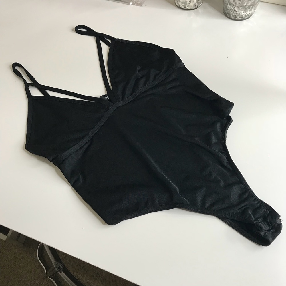 Missguided Black Strappy Bodysuit- US Size 6
